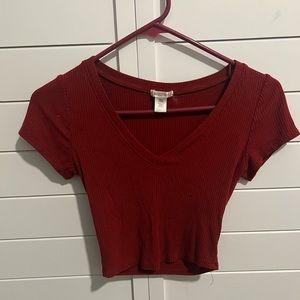 Red V-Neck Cropped Top